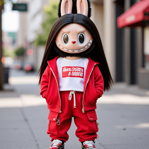 Labubu Generator example – female selfie transformed using AI Labubu generator